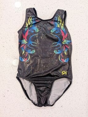 BEAUTIFUL GK Elite CM medium Gymnastics Dance Leotard HOLOGRAPHIC RAINBOW SWIRLS